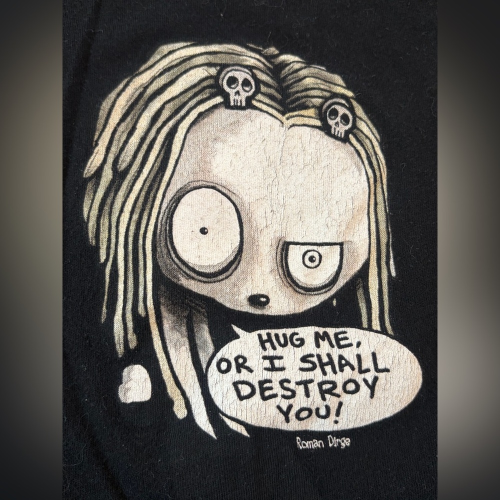 Mighty Fine Doe Lenore Roman Dirge Y2K Black Graphic Short Sleeve T-Shirt Top - Picture 2 of 12